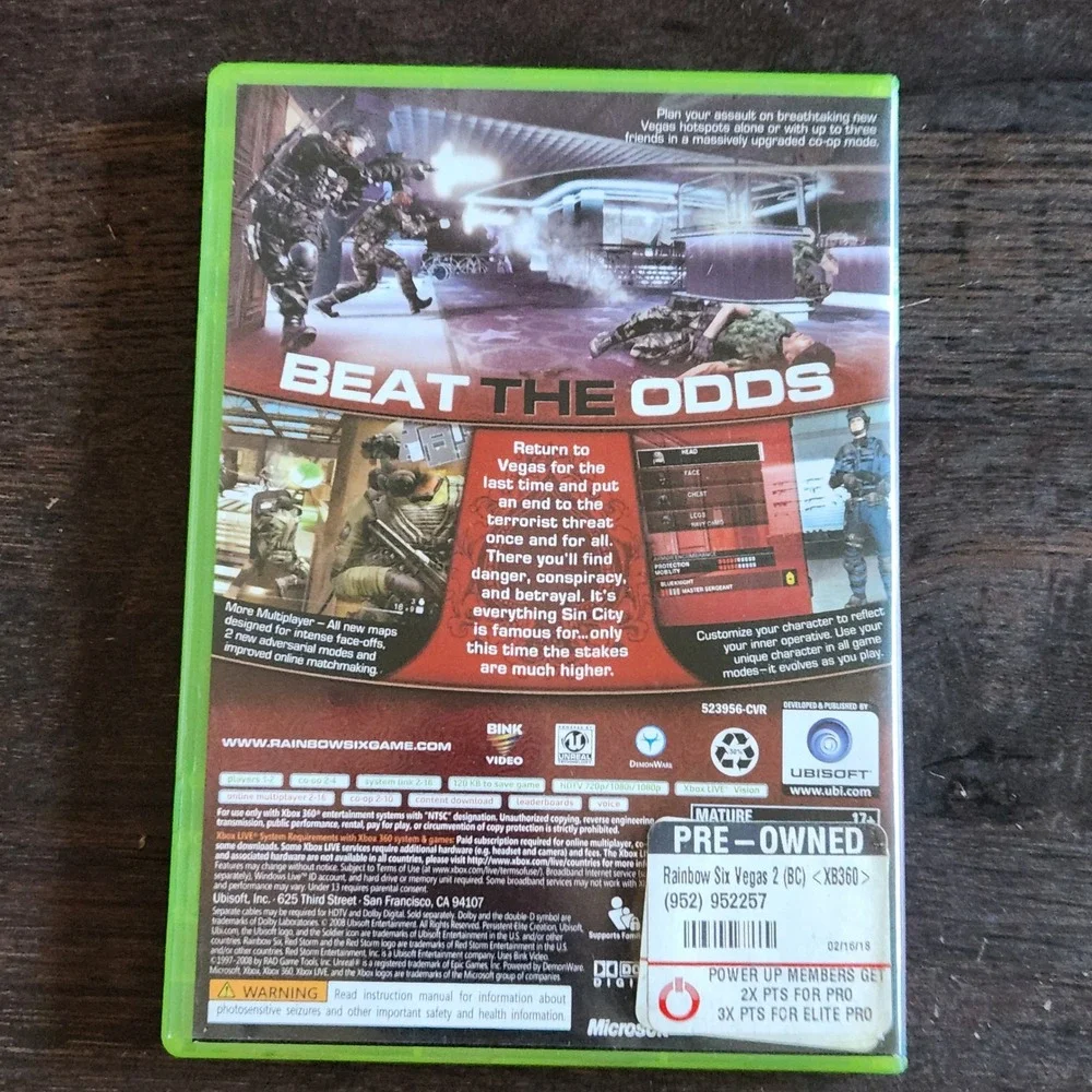 Rainbow Six Vegas 2 Xbox 360 Game‎ Tom Clancy's Ubisoft Shooter Complete